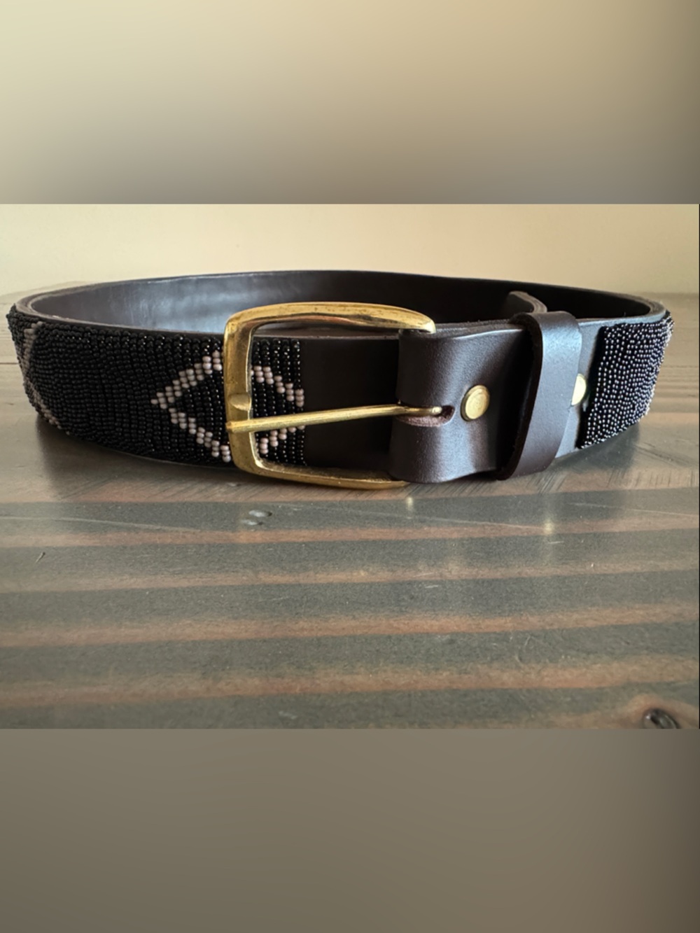 Unisex Beaded Leather Belt with Brass Buckle NWOT.
